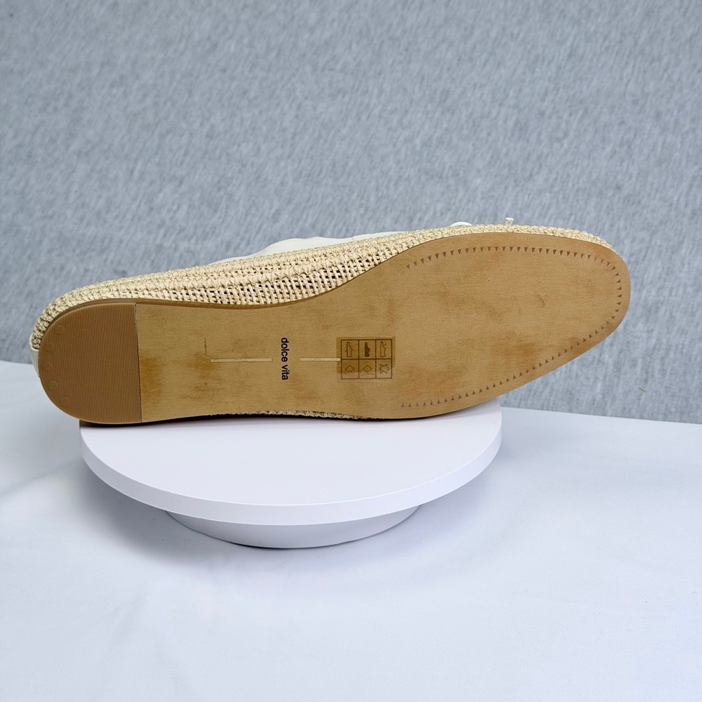 Dolce Vita Betony Off White Leather Mary Jane Raffia Trim Flats Size 12 - Picture 5 of 6